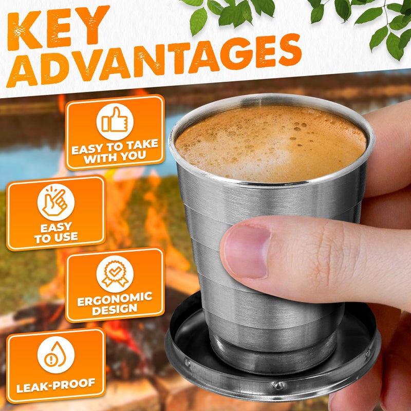 DIMROM Collapsible Travel Cup with Lid 2.5Oz (75ml) - Leak-Proof Ð¡ollapsible Shot Glass Keychain, Highly Portable, Made of Rust & Bend Resistant Stainless Steel - Foldable Cup for Traveling, Fishing, Camping - Image 4